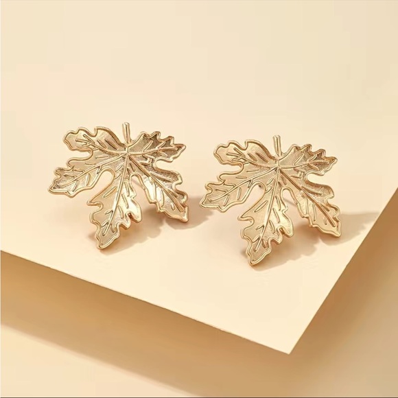 Gold Autumn Leaf Earrings - Picture 3 of 6